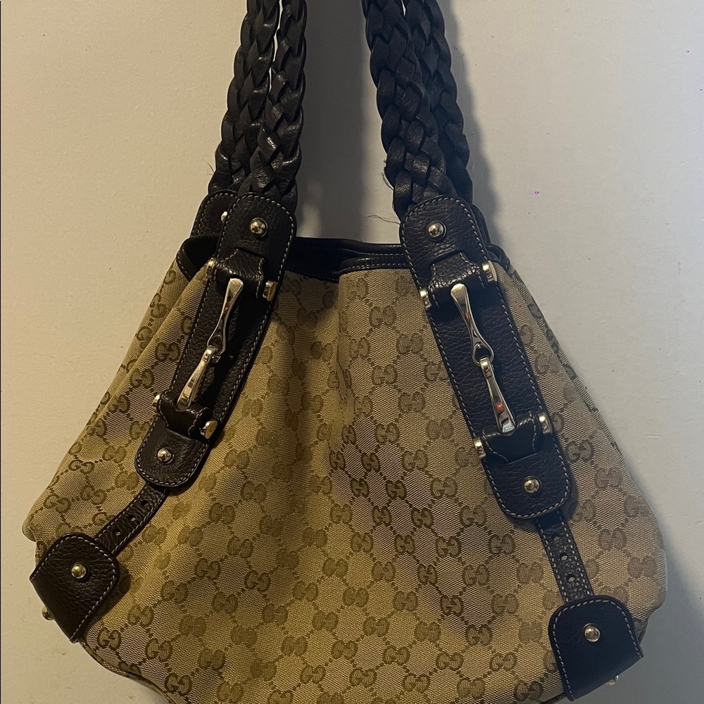 Gucci Tan and Brown Monogram Shoulder Bag